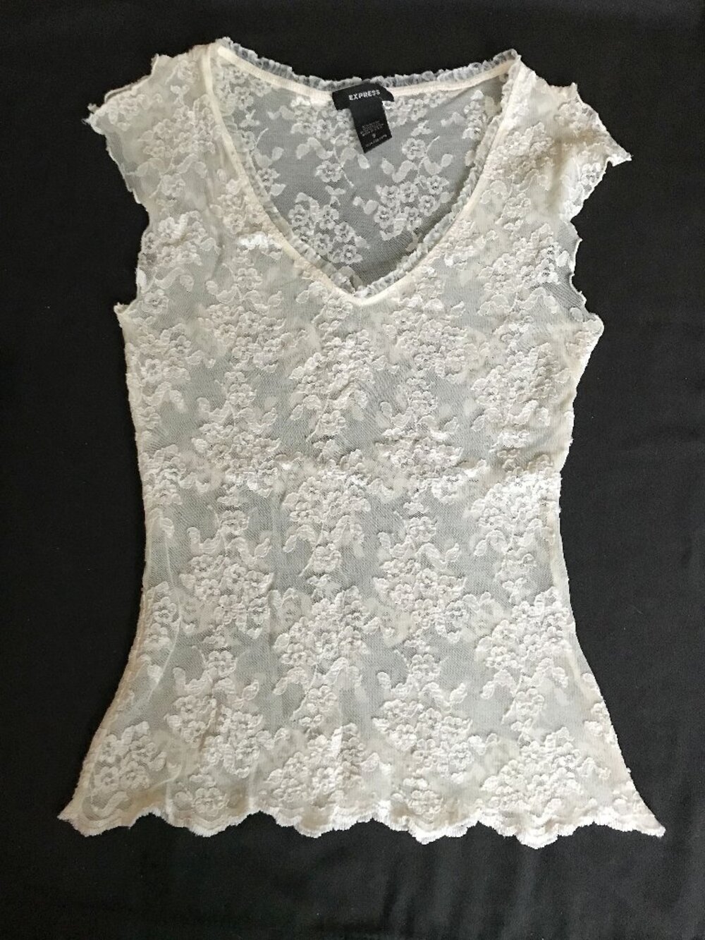 EXPRESS Vintage Y2k Women's Cream Sheer Floral Lace Sleeveless Top, Size S - Picture 2 of 8